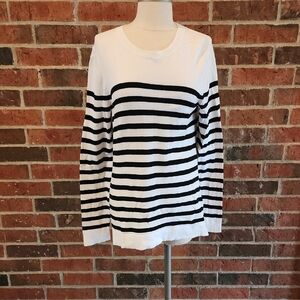 J. Crew Teddy Classic Black & White Striped Long-Sleeve Knit Sweater Medium
